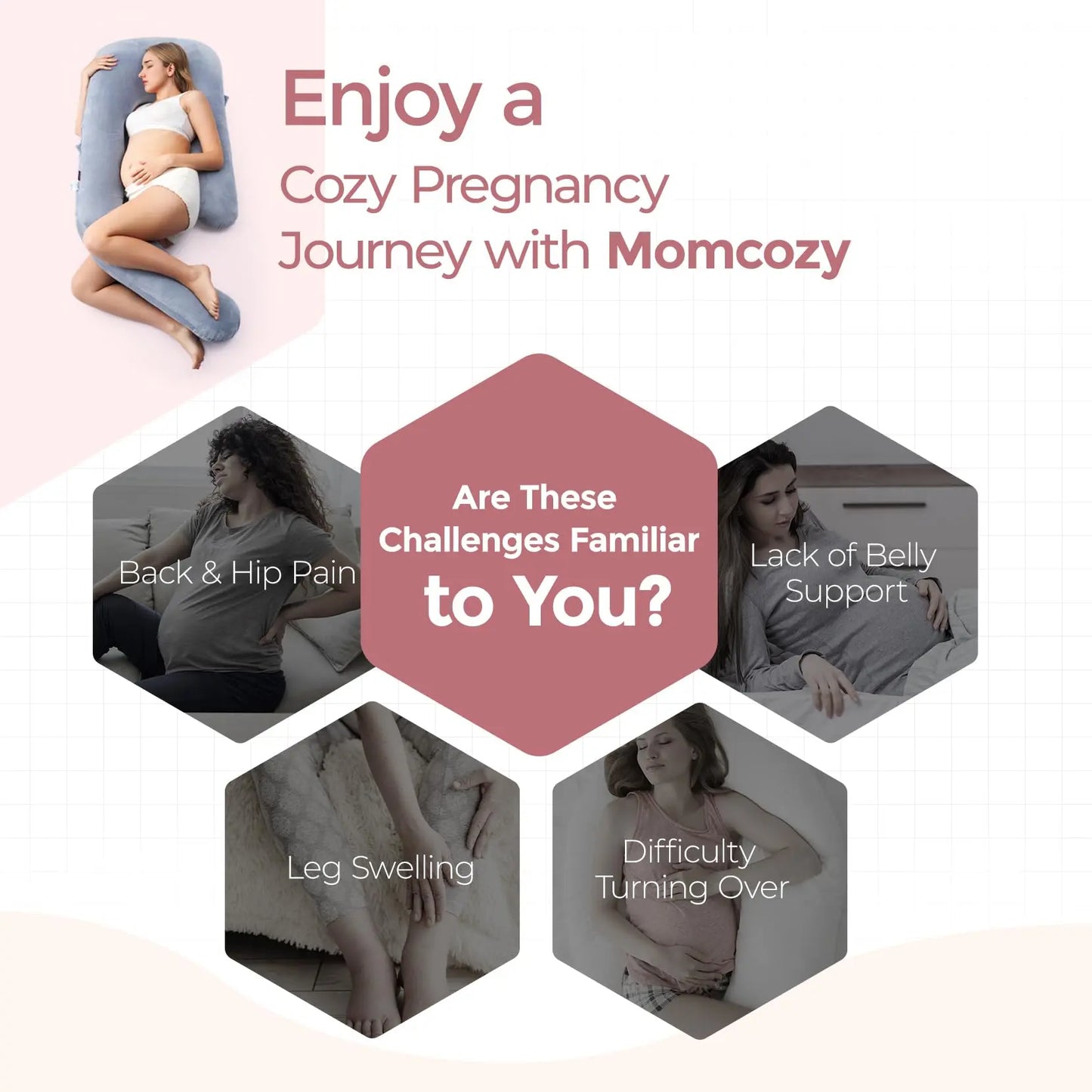 #Summervibes【Mother'S Day Gift】Momcozy Pregnancy Pillow for Sleeping, U Pro Maternity Pillow with Adjustable Leg Pillow and Removable Cover - Support for Back, Hips, Belly, Legs for Pregnant Women, 50-72 Inch Full Body Pillow, Grey