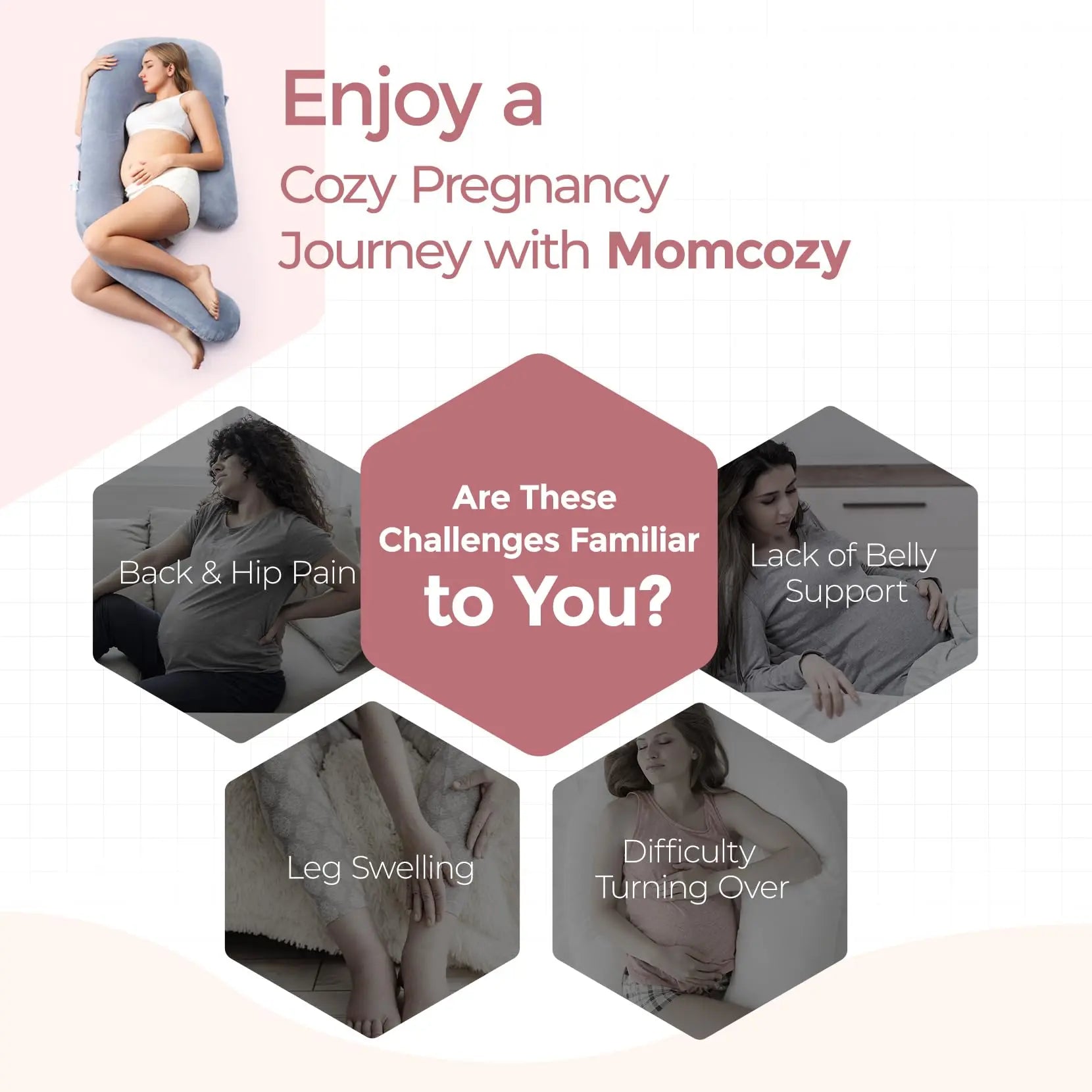 #Summervibes【Mother'S Day Gift】Momcozy Pregnancy Pillow for Sleeping, U Pro Maternity Pillow with Adjustable Leg Pillow and Removable Cover - Support for Back, Hips, Belly, Legs for Pregnant Women, 50-72 Inch Full Body Pillow, Grey