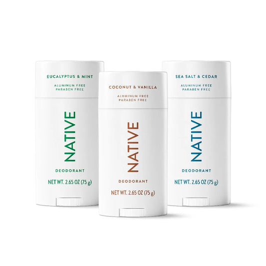 NATIVE Deodorant Stick Discovery 3-Pack - Aluminum-Free, 72-Hour Odor Protection, Natural Ingredients, Paraben-Free, Phthalate-Free, Sulfate-Free