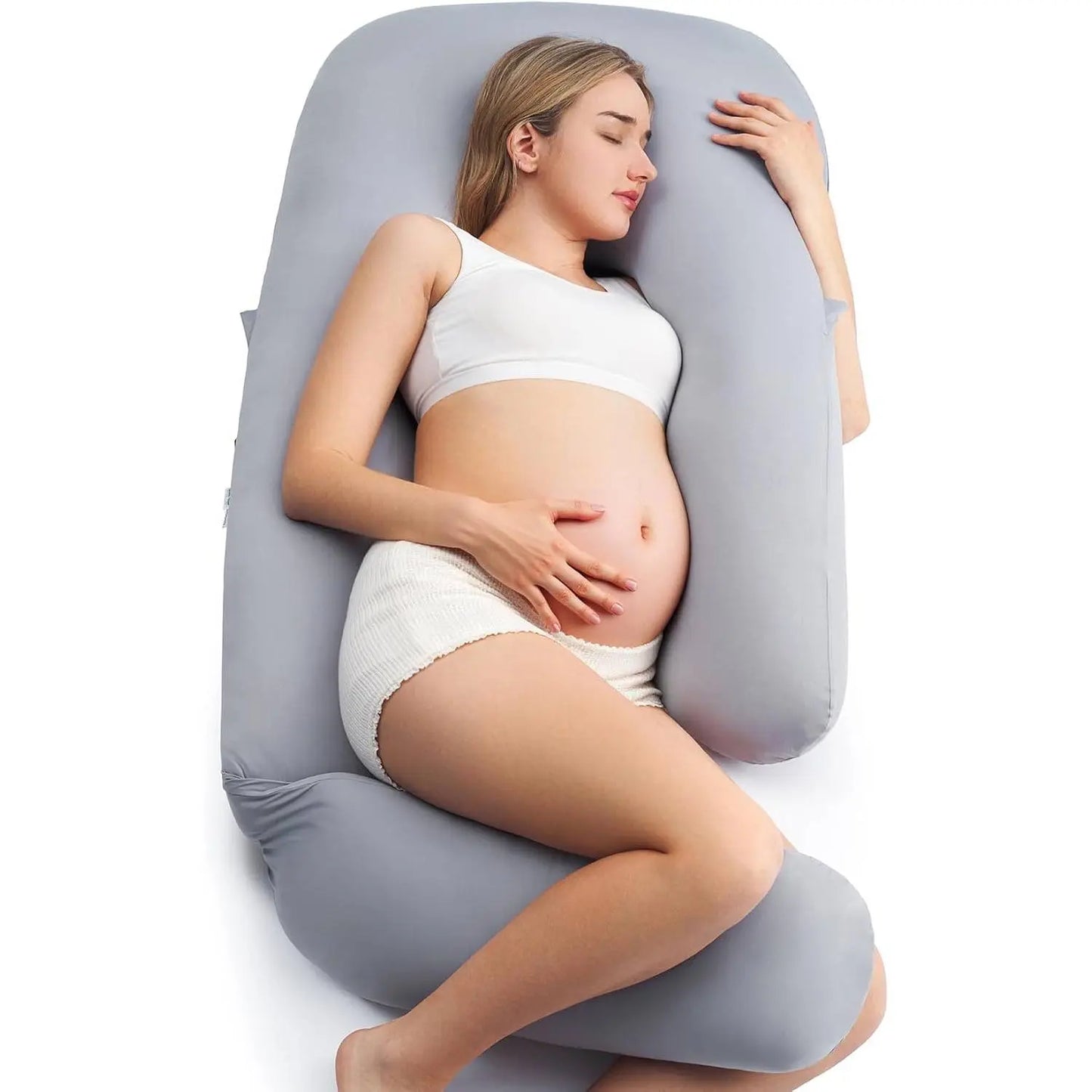 #Summervibes【Mother'S Day Gift】Momcozy Pregnancy Pillow for Sleeping, U Pro Maternity Pillow with Adjustable Leg Pillow and Removable Cover - Support for Back, Hips, Belly, Legs for Pregnant Women, 50-72 Inch Full Body Pillow, Grey