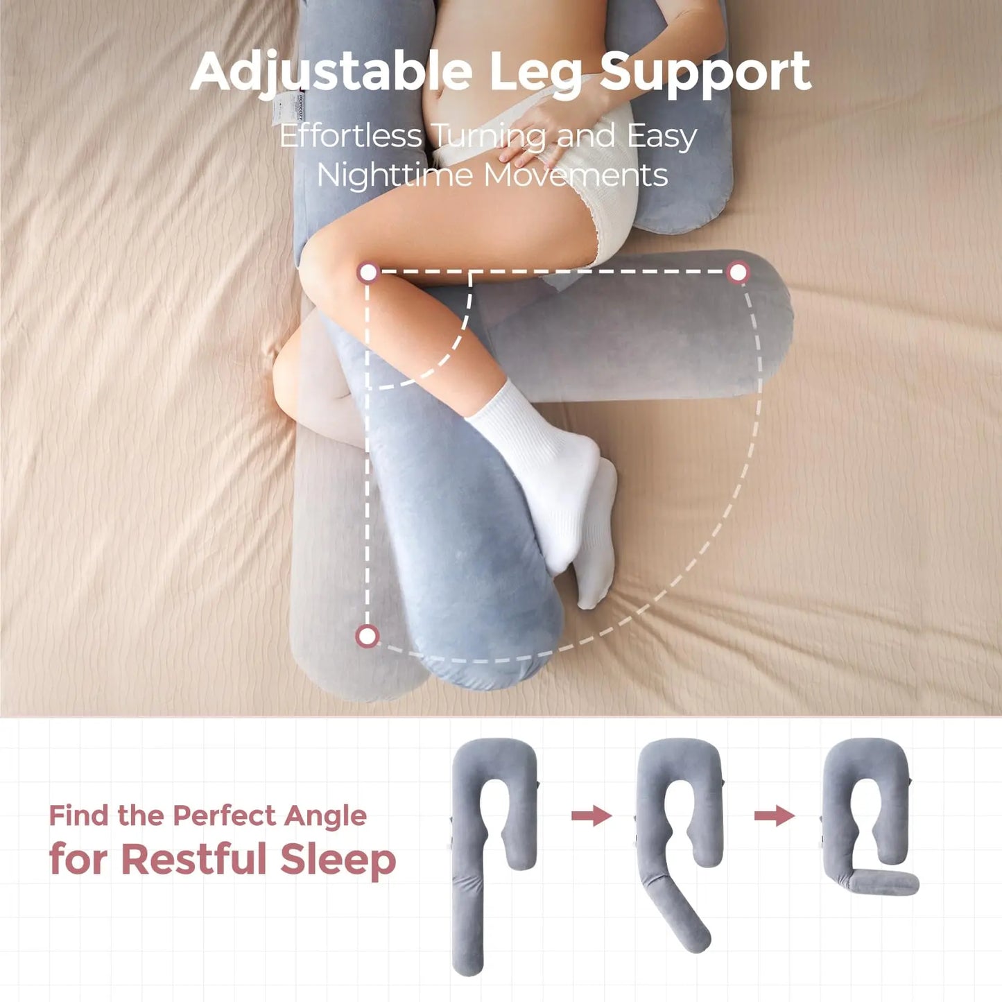 #Summervibes【Mother'S Day Gift】Momcozy Pregnancy Pillow for Sleeping, U Pro Maternity Pillow with Adjustable Leg Pillow and Removable Cover - Support for Back, Hips, Belly, Legs for Pregnant Women, 50-72 Inch Full Body Pillow, Grey